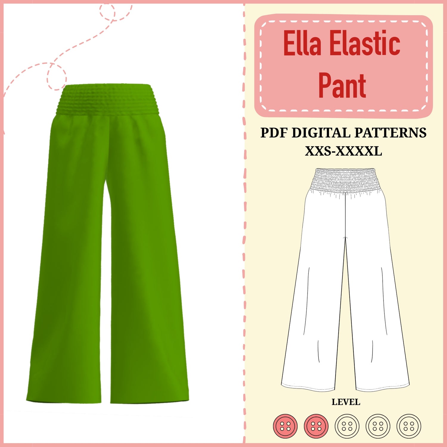 Ella Elastic Pants | XXS-XXXXL | Video Tutorial | A4, Letter Size and Full Size