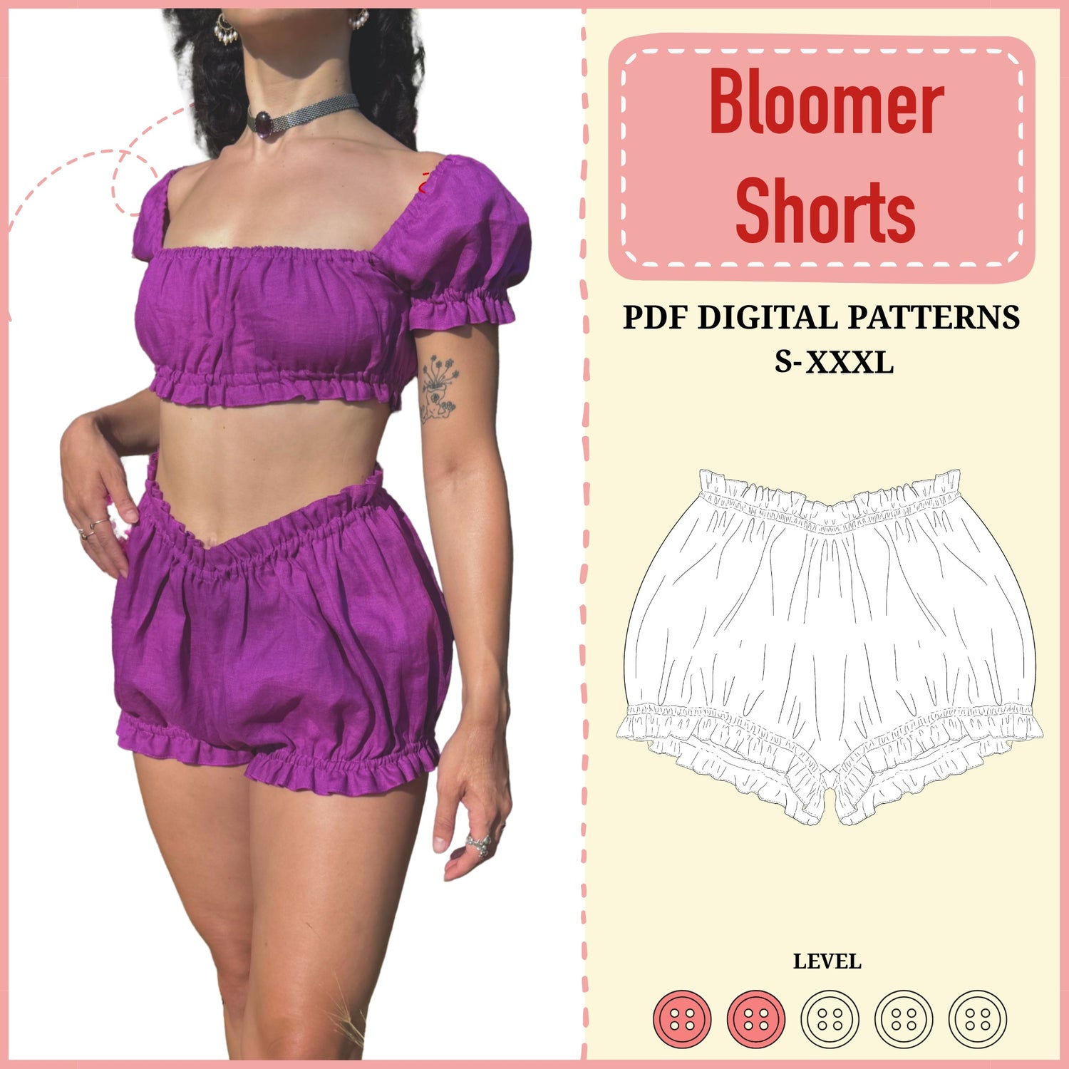 Bloomer Short PDF Pattern | S-XXXL | Video Tutorial | A4, Full, Letter Size