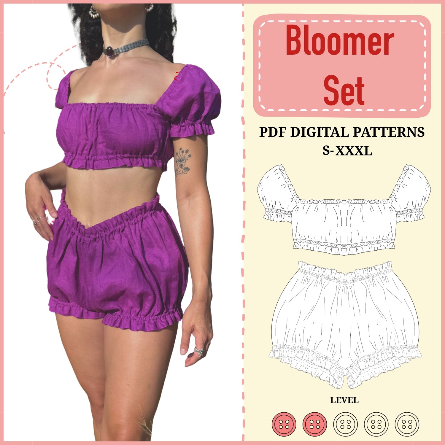 Bloomer Set PDF Pattern | S-XXXL | Video Tutorial | A4 and Full Size
